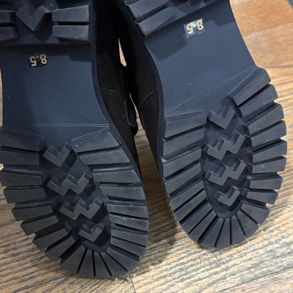 Black Suede Loafer Boots with Gold Accent - Picture 3 of 4